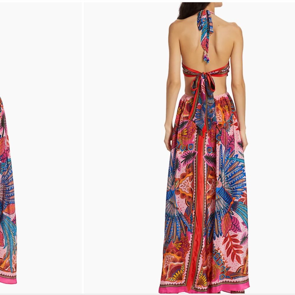 Farm Rio Anthropologie Macaw Scarf Cutout Maxi Sundress Dress XL NWT $290 - Picture 2 of 16